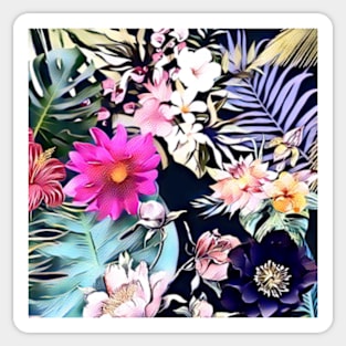 tropical flowers and leaves blue green pink purple Sticker